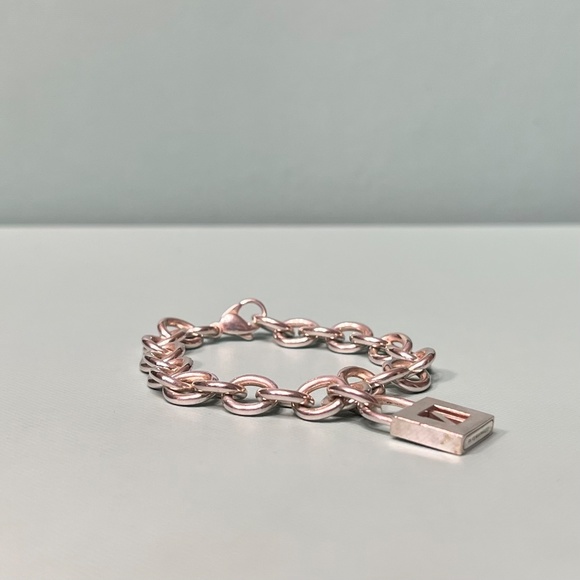 Tiffany & Co Sterling Silver Charm Bracelet with Letter N Padlock Charm - Picture 13 of 14